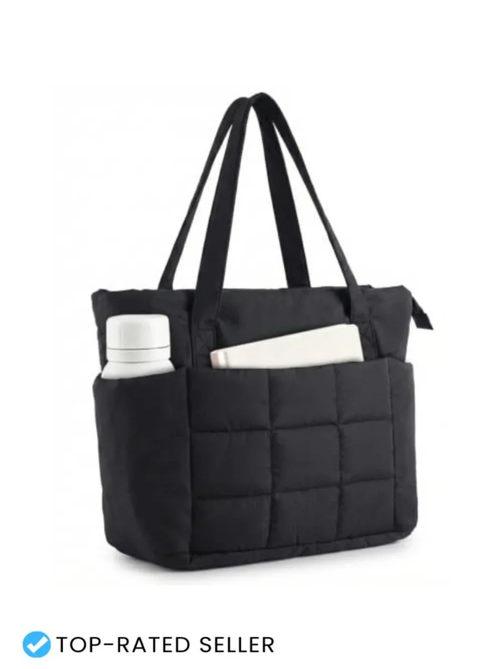 Quilted Puffer Tote Bag with Laptop Compartment and Yoga Mat Strap